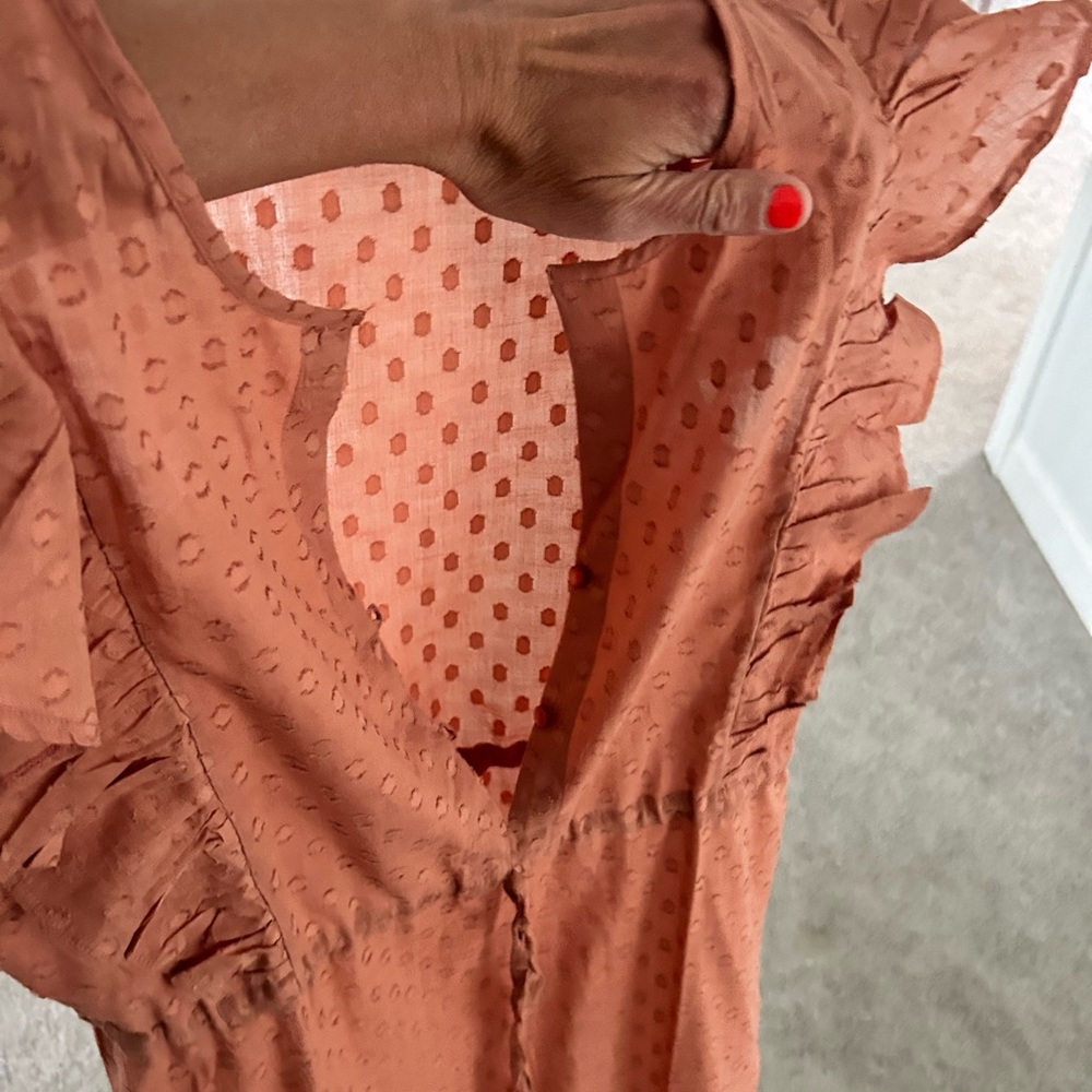 Emerson fry dress. Pleated button neckline. Unlined